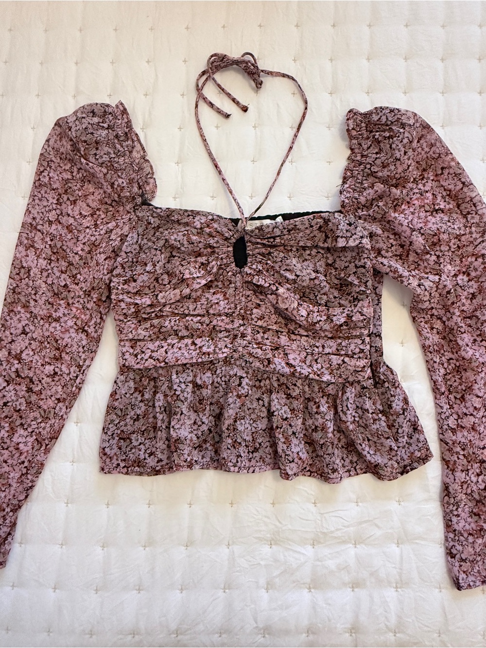 Astr the Label long sleeve halter tie top